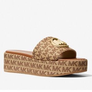 MICHAEL KORS Sadler Logo Jacquard Wedge Sandal NWT SIZE 7.5